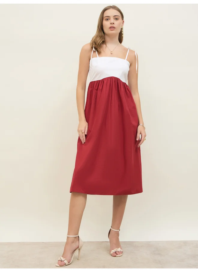 Styli Styli Color Block Strappy A-Line Midi Dress