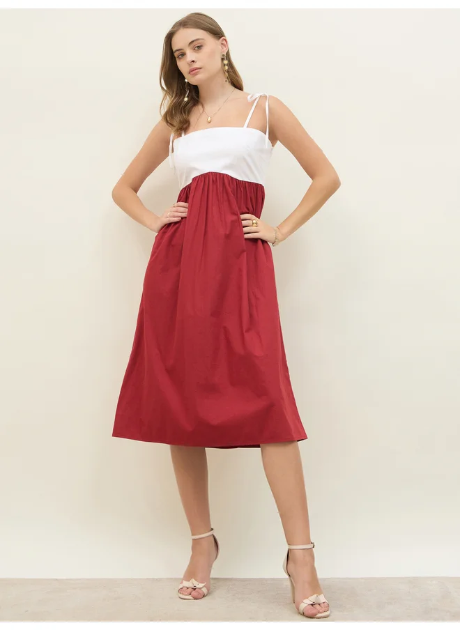 Styli Styli Color Block Strappy A-Line Midi Dress