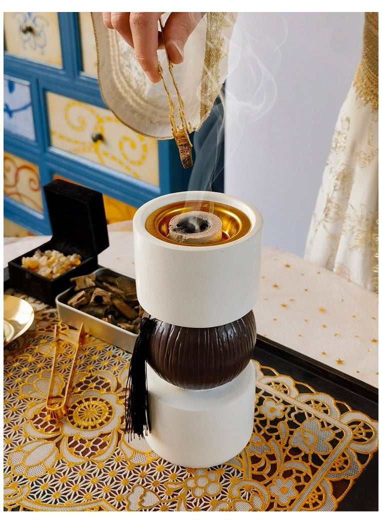 Modern Minimalist Resin Incense Burner, Dumbbell-Shaped with Tassel, 16.8cm Tall - Image 4