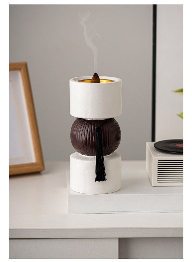 Modern Minimalist Resin Incense Burner, Dumbbell-Shaped with Tassel, 16.8cm Tall - Image 1