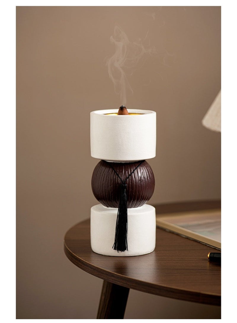 Modern Minimalist Resin Incense Burner, Dumbbell-Shaped with Tassel, 16.8cm Tall - Image 2