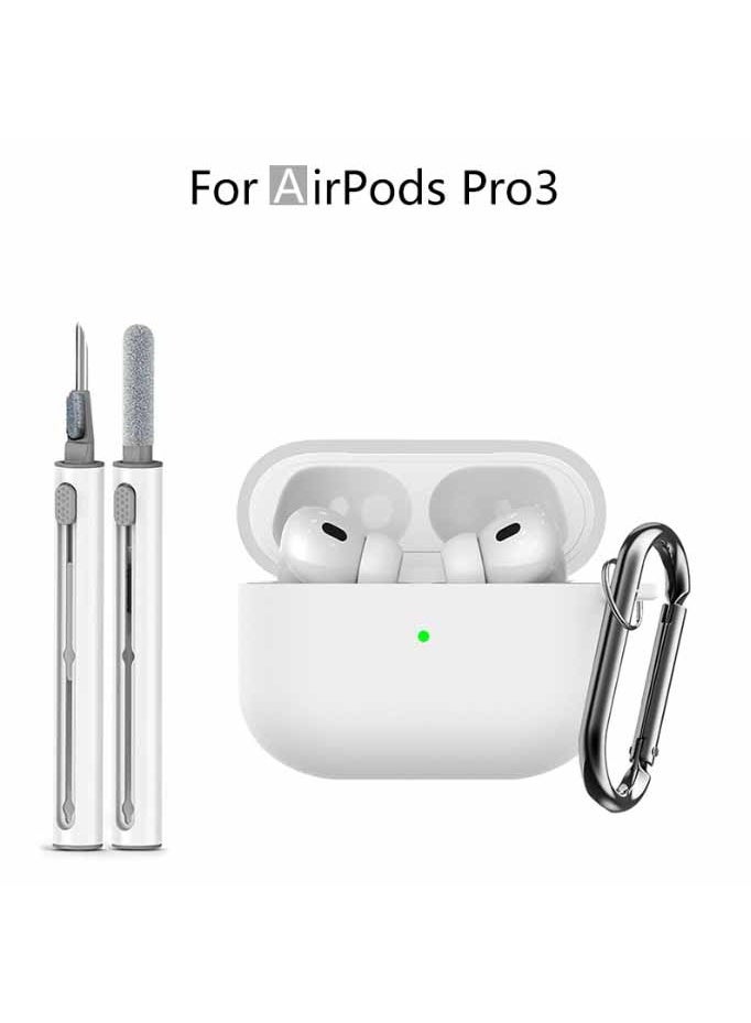 Suitable For Airpods Pro 3 Protective Case With Cleaning Kit, Soft Silicone Protective Case Suitable For Apple Airpods Pro 3 Women And Men, Airpods Pro Protective Case Accessory With Keychain,White - Image 1