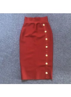 2022 Autumn New High-Waisted Slimming Single-Row Button Design Mid-Length Dress Tummy Control Shapewear Underneath Burgundy