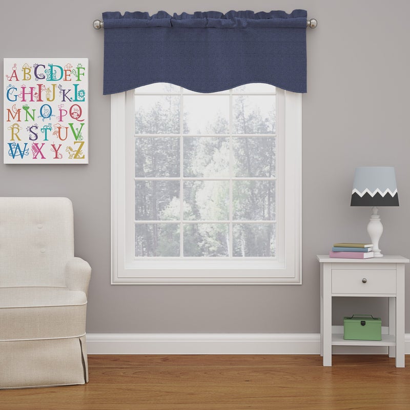 ECLIPSE Kendall Modern Scalloped Valance Rod Pocket Window Curtain for Kitchen or Bathroom 42 x 18 Denim - Image 1