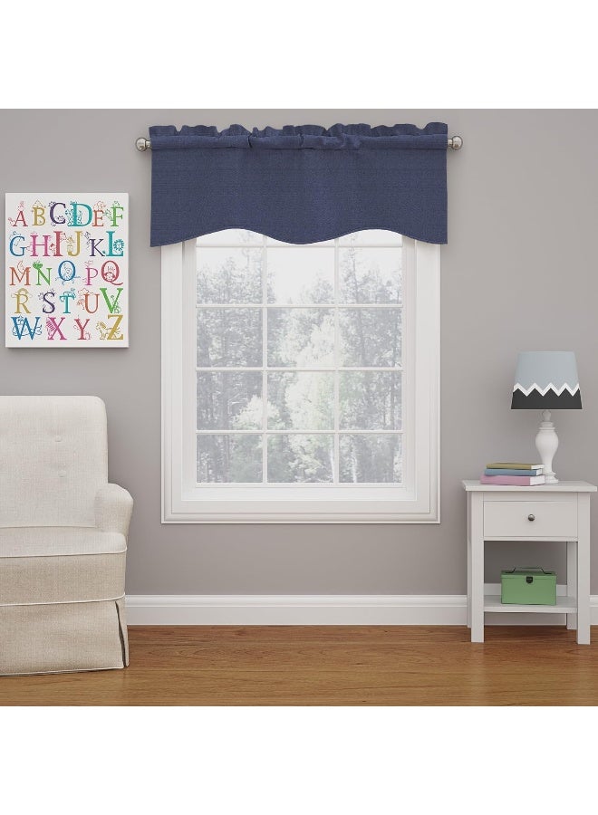 ECLIPSE Kendall Modern Scalloped Valance Rod Pocket Window Curtain for Kitchen or Bathroom 42 x 18 Denim - Image 2