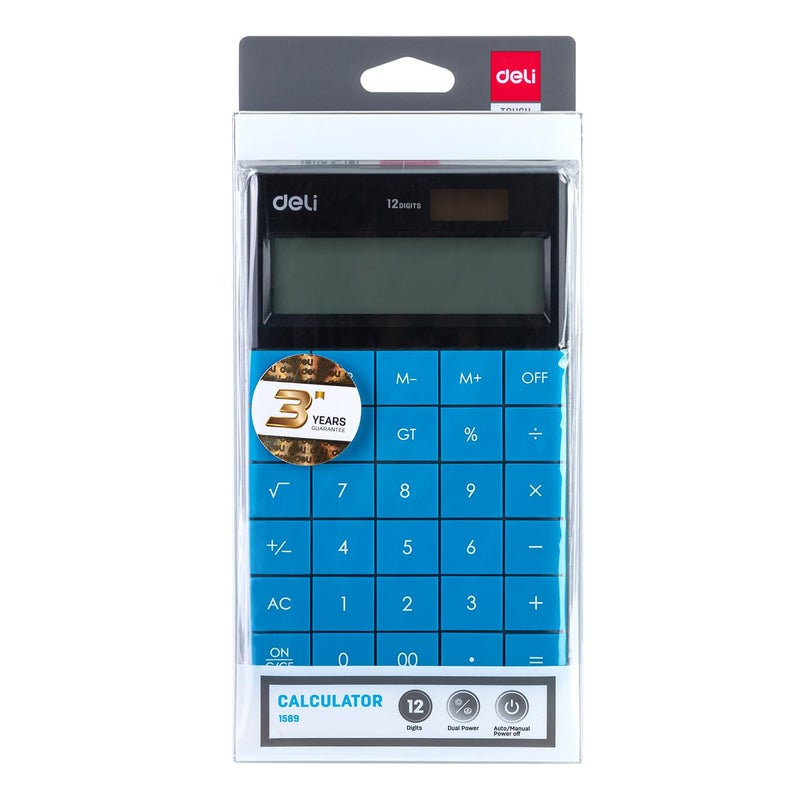 Deli W1589 12 Digit Big Size Calculator with GT Function and Compact Large Display - 3 Years Warranty | Blue - Image 5