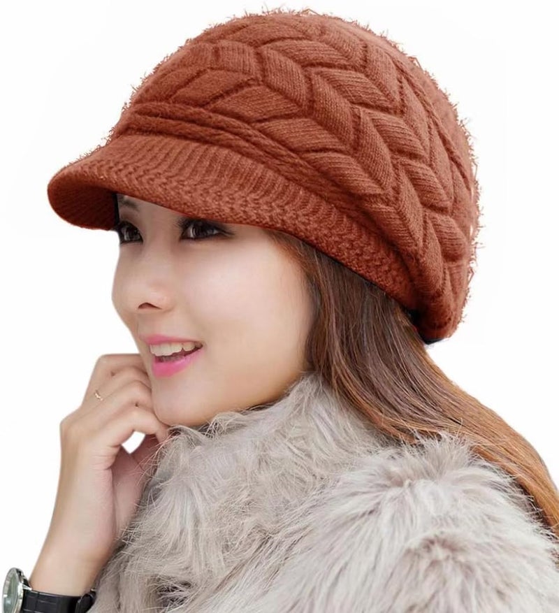 HINDAWI Women Winter Warm Knit Hat Wool Snow Ski Caps with Visor - Image 1