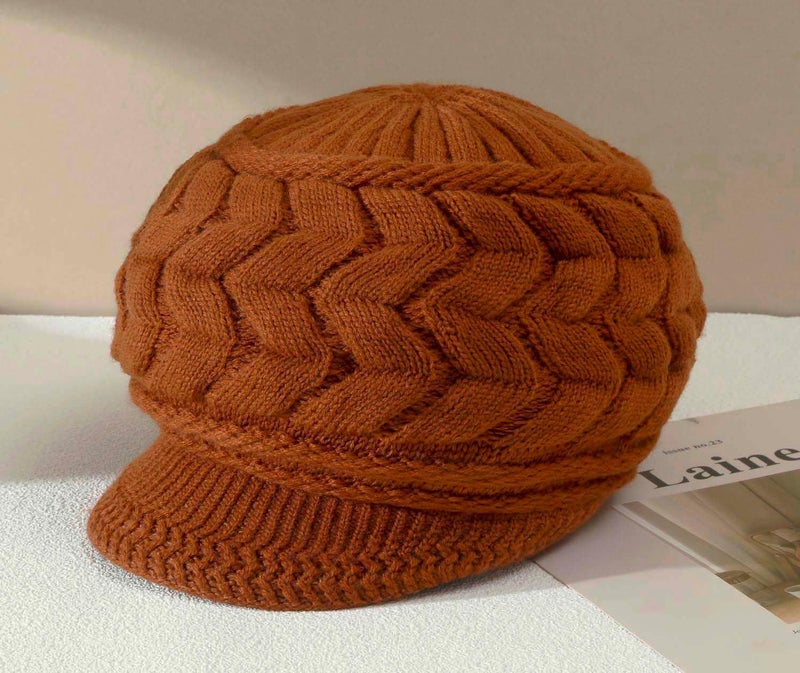 HINDAWI Women Winter Warm Knit Hat Wool Snow Ski Caps with Visor - Image 2