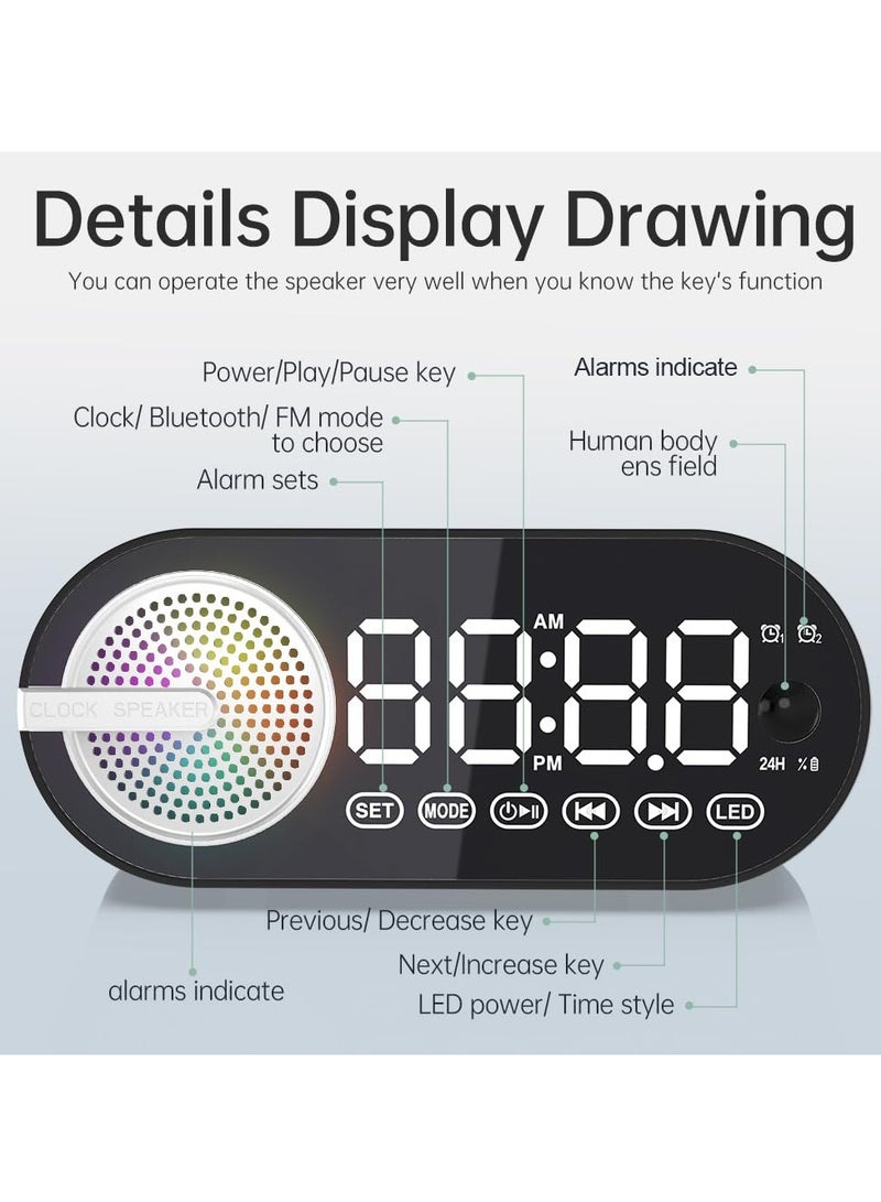 SYOSI Digital Alarm Clock Bluetooth Speaker Large LED Display Multi function Alarm Clock for Bedroom with Human Body Sensing Bluetooth 5.0 Speaker Rechargeable 1200mAh Battery TF Card Support FM - Image 2