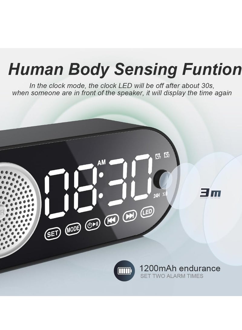 SYOSI Digital Alarm Clock Bluetooth Speaker Large LED Display Multi function Alarm Clock for Bedroom with Human Body Sensing Bluetooth 5.0 Speaker Rechargeable 1200mAh Battery TF Card Support FM - Image 5