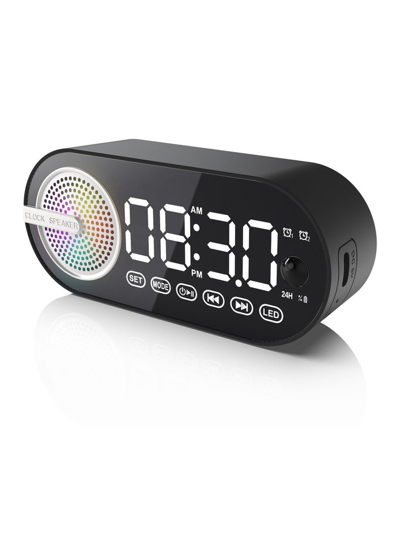 SYOSI Digital Alarm Clock Bluetooth Speaker Large LED Display Multi function Alarm Clock for Bedroom with Human Body Sensing Bluetooth 5.0 Speaker Rechargeable 1200mAh Battery TF Card Support FM - Image 1