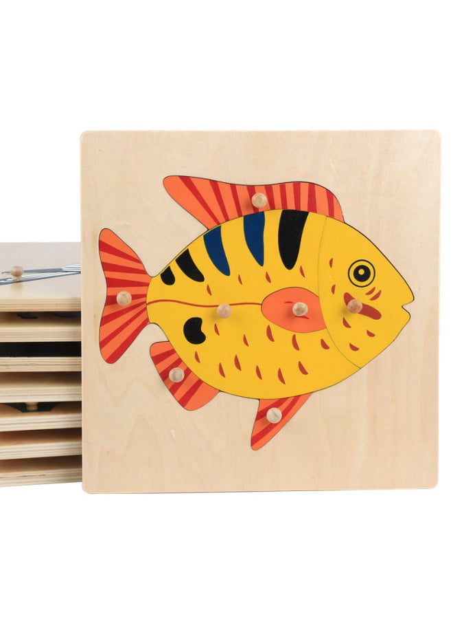 Children's Early Education Big Wooden Nail Educational Kindergarten Montessori Teaching Aids Wooden Puzzle Basswood Animal And Plant Panel Toy-Color:Horse Basswood Panel - Image 3