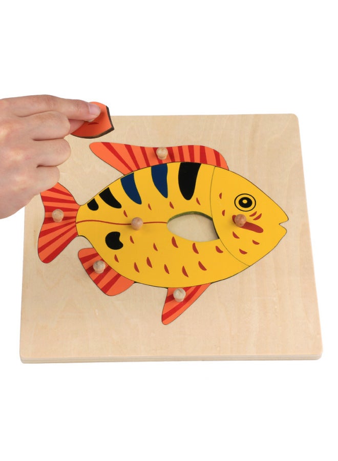 Children's Early Education Big Wooden Nail Educational Kindergarten Montessori Teaching Aids Wooden Puzzle Basswood Animal And Plant Panel Toy-Color:Horse Basswood Panel - Image 4