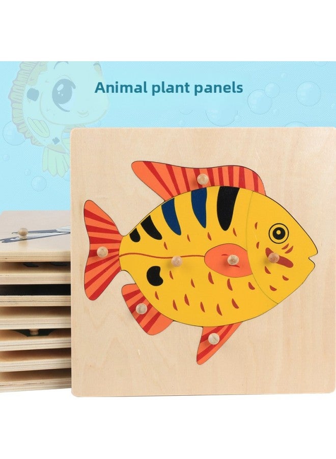 Children's Early Education Big Wooden Nail Educational Kindergarten Montessori Teaching Aids Wooden Puzzle Basswood Animal And Plant Panel Toy-Color:Horse Basswood Panel - Image 2