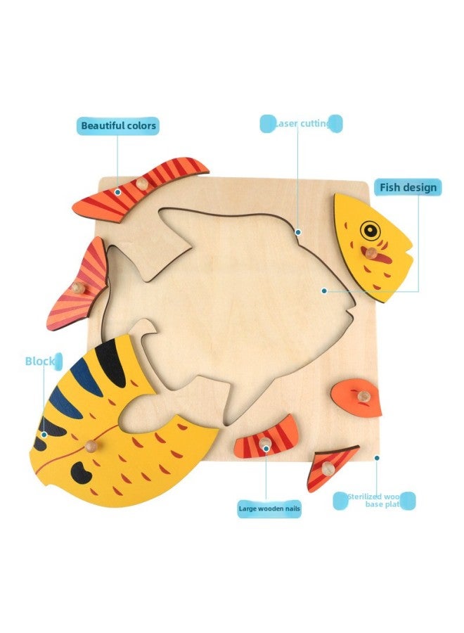 Children's Early Education Big Wooden Nail Educational Kindergarten Montessori Teaching Aids Wooden Puzzle Basswood Animal And Plant Panel Toy-Color:Horse Basswood Panel - Image 5