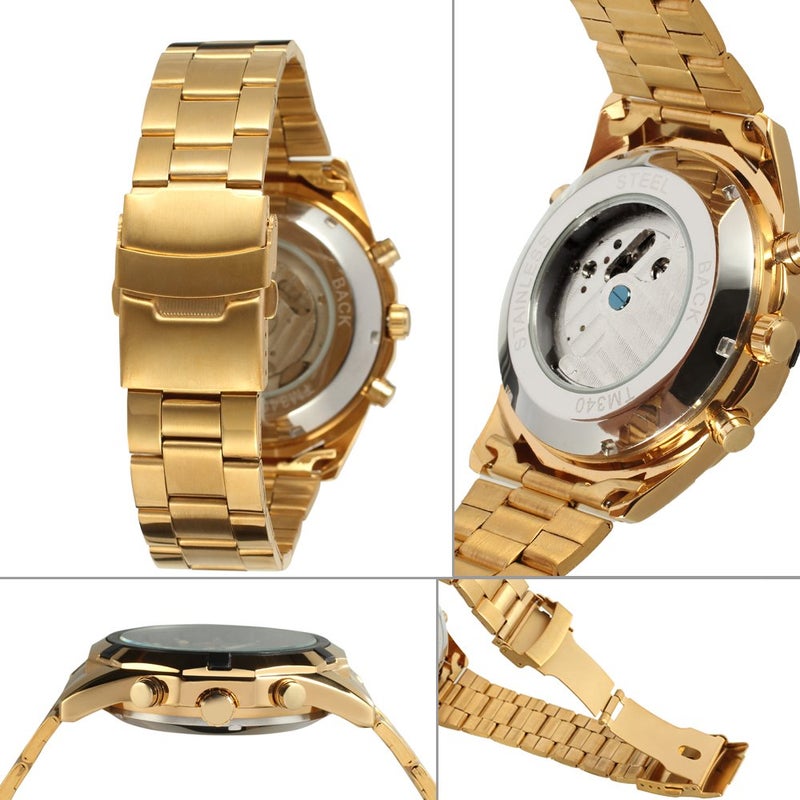 FORSINING ساعة فورسينغ للرجال الفاخرة من الفولاذ المقاوم للصدأ مع تقويم أوتوماتيكي لون ذهبي - Image 2