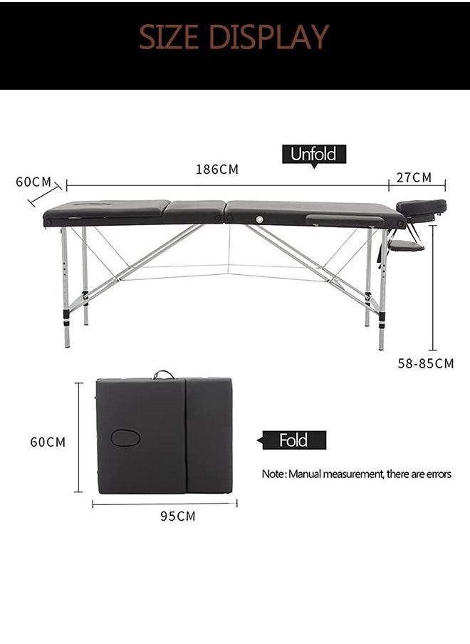 JCB CHIC سرير تدليك محمول، طاولة تدليك قابلة للطي، طاولة وشم لسرير الرموش قابلة للتعديل، طاولة سبا للصالون قابلة للتعديل بارتفاع إطار من الألومنيوم مع حقيبة حمل  - Image 4