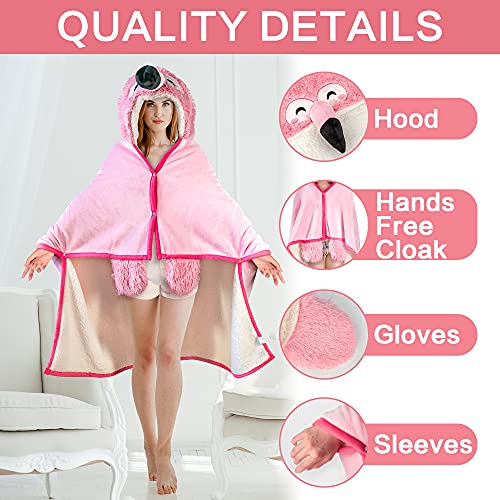 Happy Fuel Flamingo Wearable Hooded Blanket for Adults – Fuzzy Super Soft Warm Cozy Plush Flannel Fleece & Sherpa Hoodie Throw Cloak Wrap - Flamingo Gifts for Women Adults Girls and Kids - Image 3
