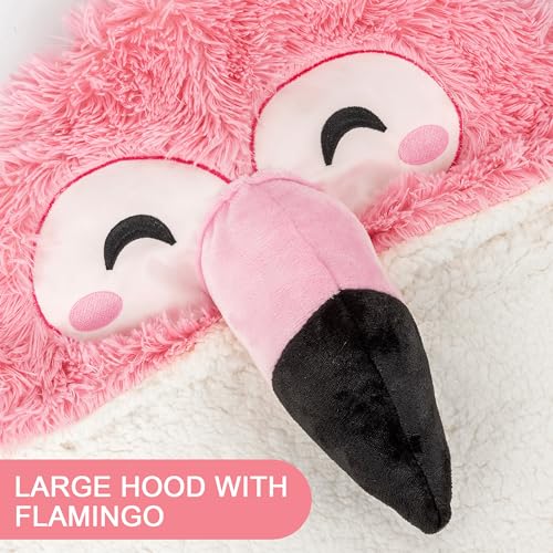 Happy Fuel Flamingo Wearable Hooded Blanket for Adults – Fuzzy Super Soft Warm Cozy Plush Flannel Fleece & Sherpa Hoodie Throw Cloak Wrap - Flamingo Gifts for Women Adults Girls and Kids - Image 2
