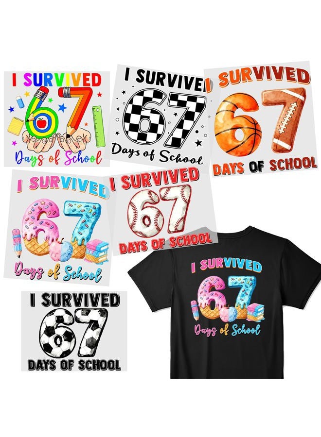 ANTING 6 Sheets I Survived 67 Days of School Iron on Heat Press Decals Stickers,Six Seven 67 Themed HTV Heat Transfer Vinyl Letter Patches for T Shirt Pillow Clothes Backpack - Image 1