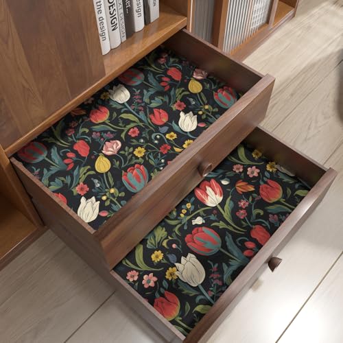 BOKEBEVE Wallpaper Peel and Stick Vintage Dark Floral Wall Paper Boho Contact Paper for Bedroom Bathroom Shelf Black Red Removable Self Adhesive Renter Friendly 17.5 x 118In - Image 5