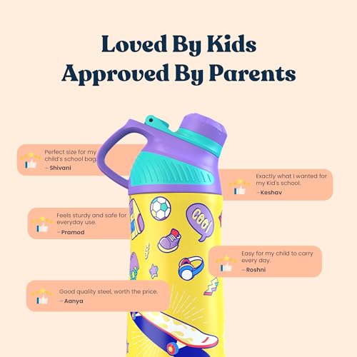 Rabitat ZYLO 550ml Kids Water Bottle for School | 2-Year Brand Warranty | Magnetic Flip Cap, Leakproof | Triple Insulated Stainless Steel Thermosteel Flask | 24 Hrs Hot & Cold | Spunky - Image 5