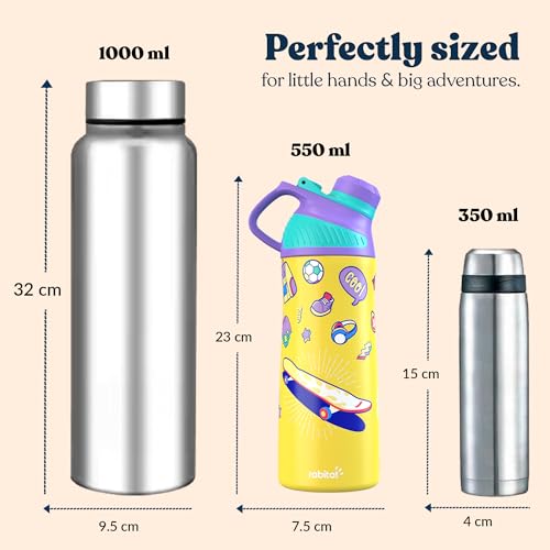 Rabitat ZYLO 550ml Kids Water Bottle for School | 2-Year Brand Warranty | Magnetic Flip Cap, Leakproof | Triple Insulated Stainless Steel Thermosteel Flask | 24 Hrs Hot & Cold | Spunky - Image 4