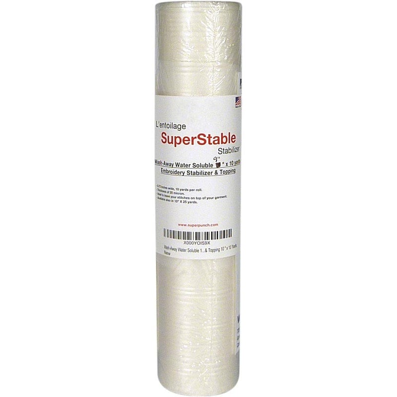 Superpunch WashAway Water Soluble Stabilizer for Embroidery  9 inch x 10 Yard Roll Fabric Stabilizer Embroidery Backing  Cut Away Stabilizers  SuperStable Machine  Hand Sewing  Made in USA