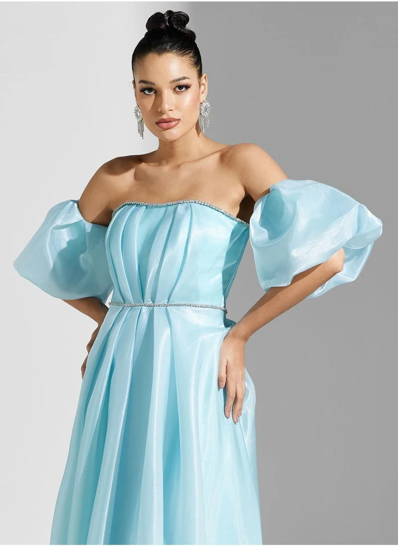 Akadia Fashion Organza Off-Shoulder Dress