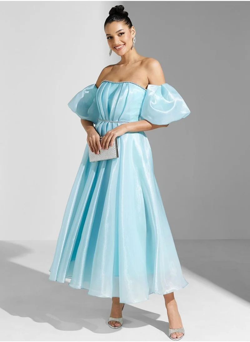 Akadia Fashion Organza Off-Shoulder Dress
