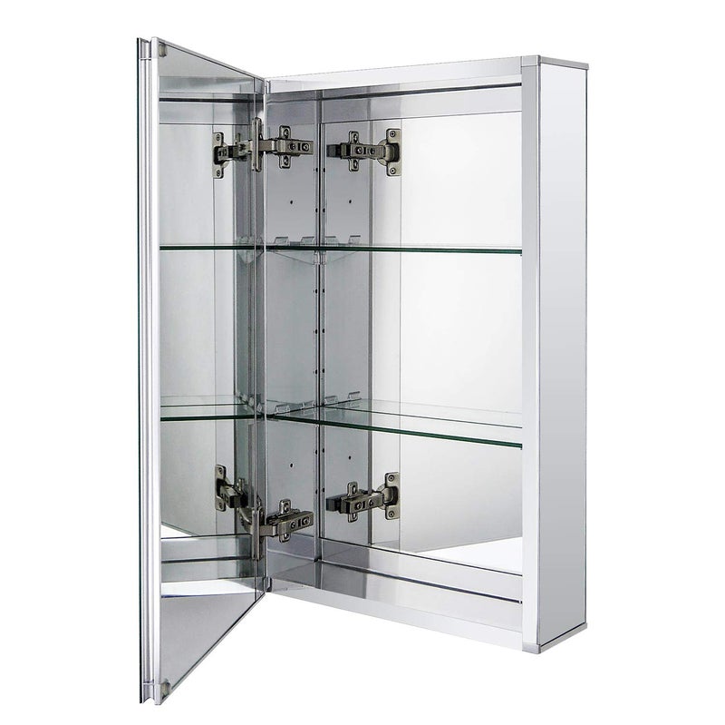 Fundin Aluminum Bathroom Medicine Cabinet with Framless Double Sided Mirror Door15 Inch x 24 Inch Recess or Surface Mount, Silver - Image 1