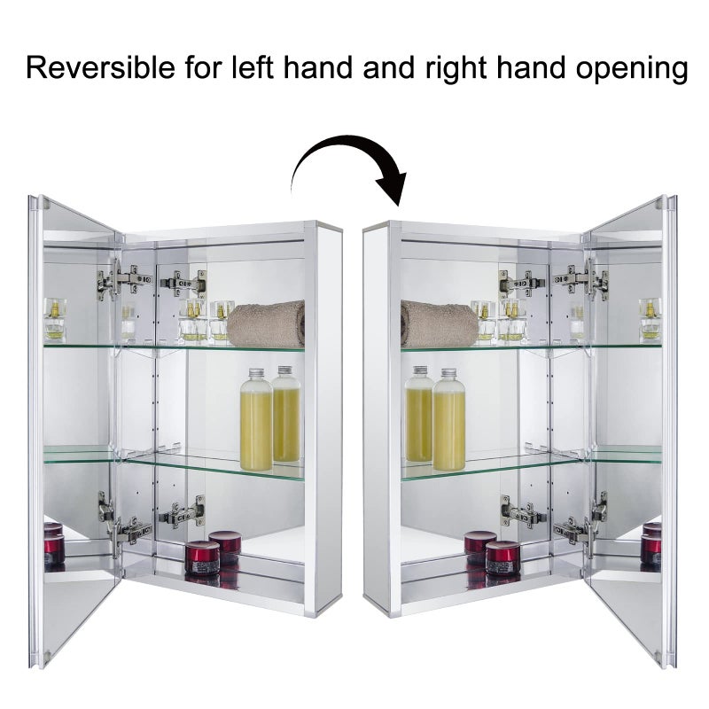 Fundin Aluminum Bathroom Medicine Cabinet with Framless Double Sided Mirror Door15 Inch x 24 Inch Recess or Surface Mount, Silver - Image 3