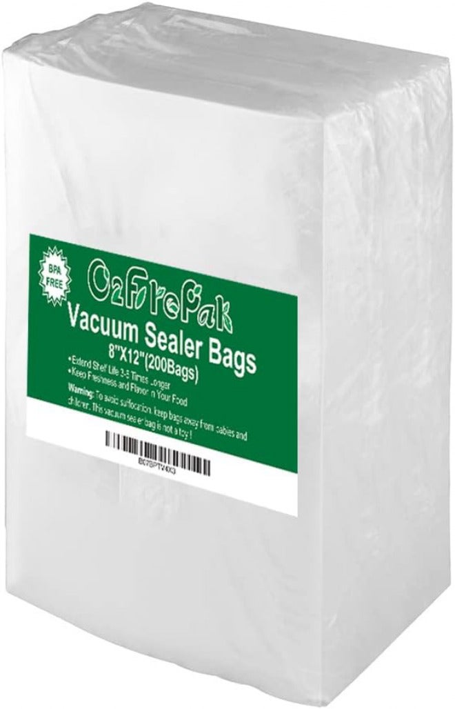 O2frepak أكياس ختم بالفراغ من O2frepak، سعة 200 كوارت، مقاس 8" x 12"، خالية من مادة BPA، متينة ومناسبة لختم الأطعمة، ممتازة لتخزين الطعام وتحتوي على أكياس مقطوعة مسبقًا. - Image 1