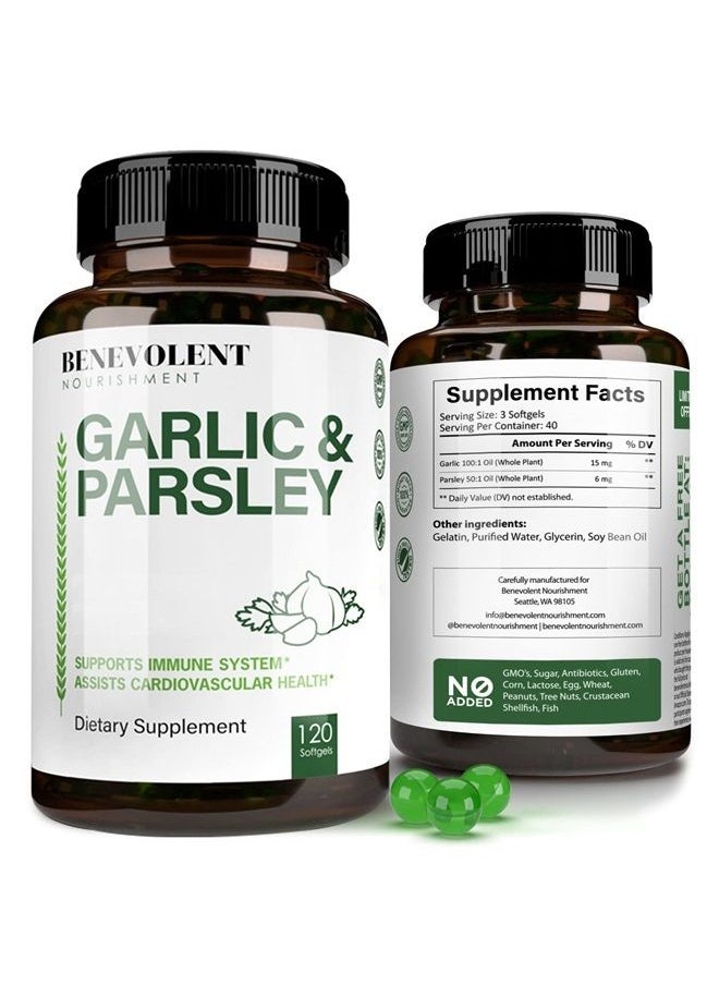 BENEVOLENT NOURISHMENT - Odorless Garlic Pills & Parsley Supplement - 1500 MG Aged Extract Oil Capsules, 120 Softgels, Immunity Support Supplement - Image 1