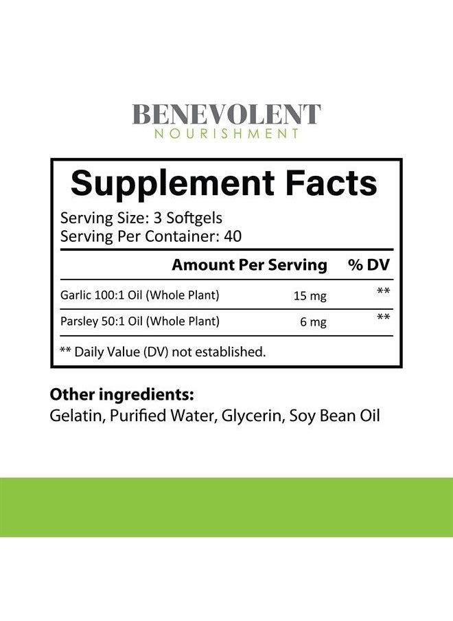BENEVOLENT NOURISHMENT - Odorless Garlic Pills & Parsley Supplement - 1500 MG Aged Extract Oil Capsules, 120 Softgels, Immunity Support Supplement - Image 1