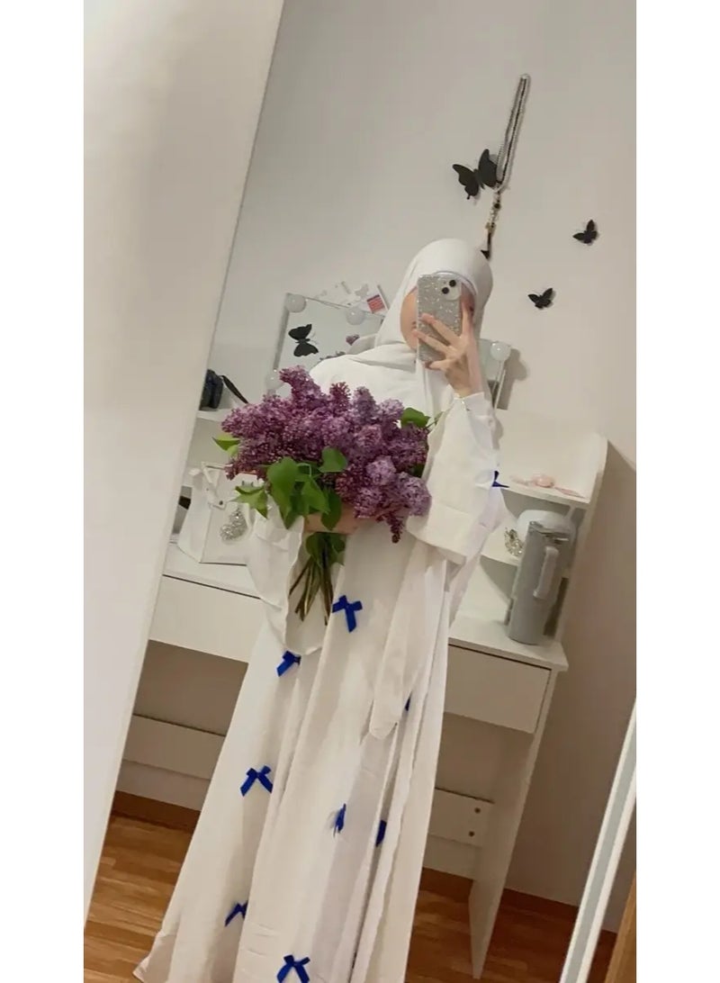 Middle Eastern Arab women's new Dubai loose flared sleeve bow robe dress - Image 1