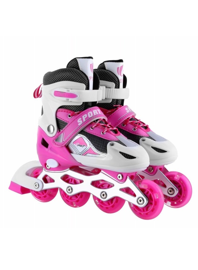 VTERLY Adjustable Inline Skates for Boys Girls Ages 4-12 with Single Light Up Wheels, Roller Skates Blades for Youth Kids Indoor & Outdoor Beginners - Pink - S (EUR26-32) - Image 1