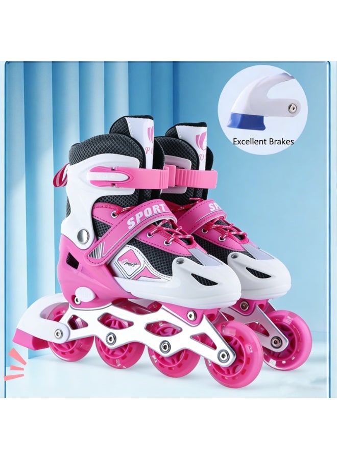 VTERLY Adjustable Inline Skates for Boys Girls Ages 4-12 with Single Light Up Wheels, Roller Skates Blades for Youth Kids Indoor & Outdoor Beginners - Pink - S (EUR26-32) - Image 3