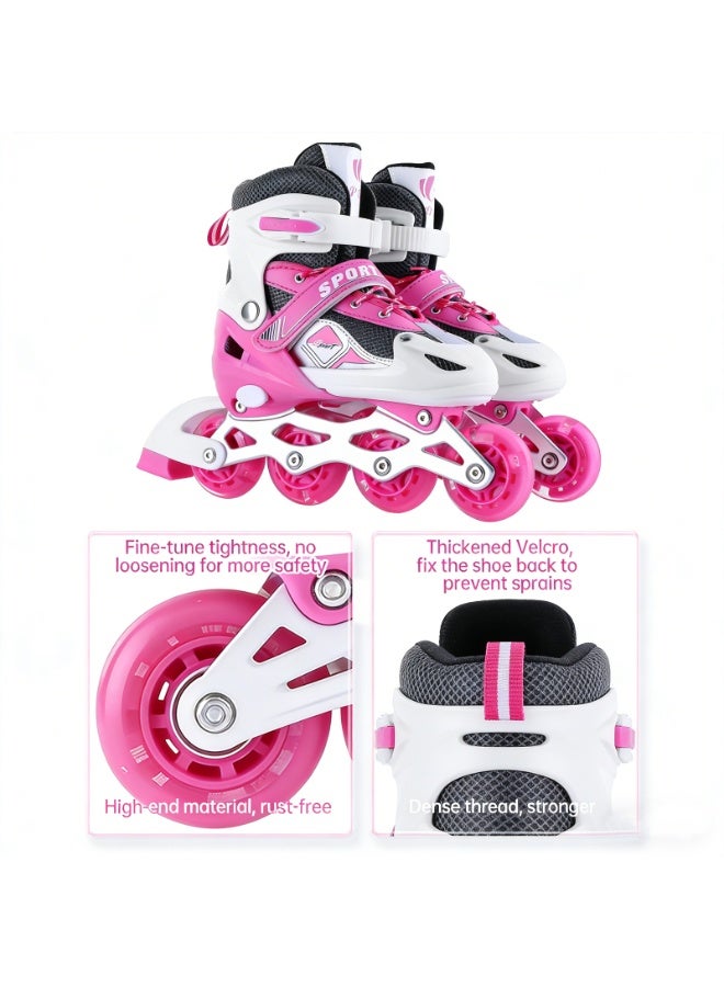 VTERLY Adjustable Inline Skates for Boys Girls Ages 4-12 with Single Light Up Wheels, Roller Skates Blades for Youth Kids Indoor & Outdoor Beginners - Pink - S (EUR26-32) - Image 4