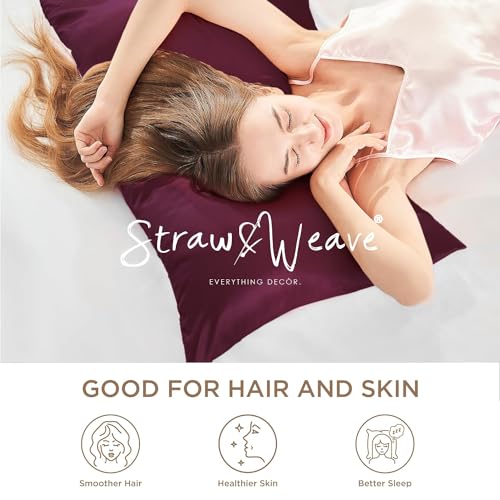 STRAW&WEAVE Solid 600 TC Satin Pillow Cover for Hair & Skin 3 Months Warranty with 2 Silk Pillow Cover & 3 Satin Scrunchies for Women Gift Items for Women Set of 2 - Image 2