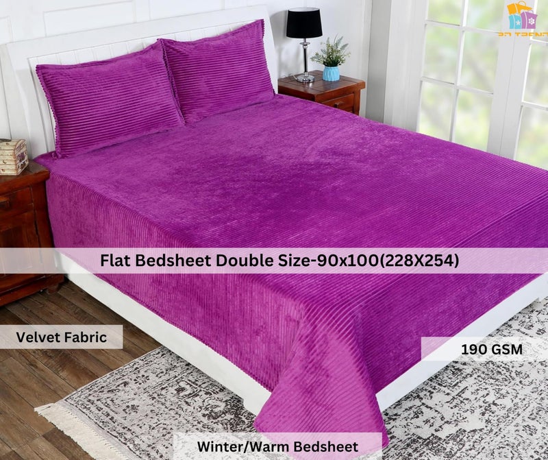 RD TREND 190 GSM Flannel Warm Bedsheets for Winter Double Flat Size (90 x 100 Inches) with 2 Pillow Cover Size (18x28 Inches) Color-Dark Pink, Striped - Image 2