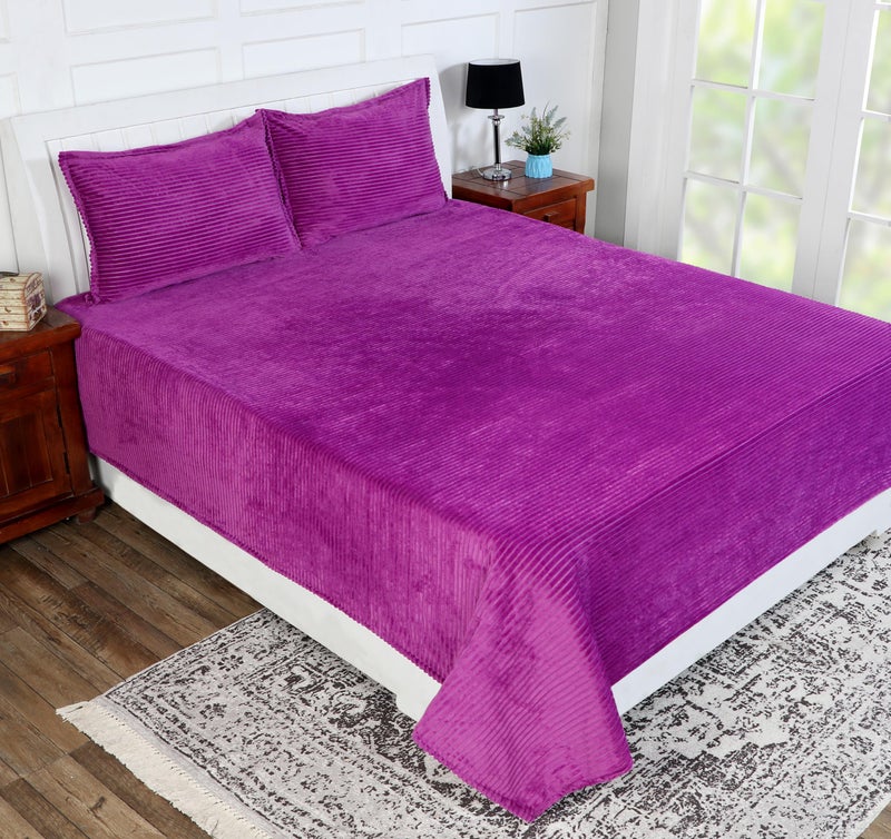 RD TREND 190 GSM Flannel Warm Bedsheets for Winter Double Flat Size (90 x 100 Inches) with 2 Pillow Cover Size (18x28 Inches) Color-Dark Pink, Striped - Image 1
