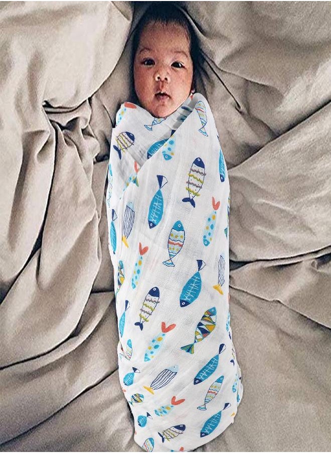 SANNIX Muslin Swaddle Blankets Girl Receiving Baby Blanket Boy Swaddle Blankets for Baby Boy Cute Fish Print Baby Blanket - Lightweight, Breathable, Large 47 x 47 inches - pzsku/Z44ACB1A0EDE21C9755E2Z/45/_/1692873996/1330fc1d-f0f0-4069-a735-9fecbb3eb744