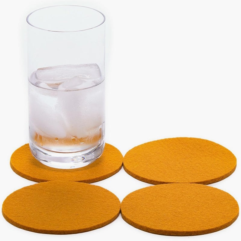 Graf Lantz  Bierfilzl Felt Coasters  Round  100 Merino Wool  Moisture Wicking  Heat Resistant  Sustainable  Home Decor  Bar Decor  Housewarming Gift  4 Coaster Set  4 Circles  Turmeric