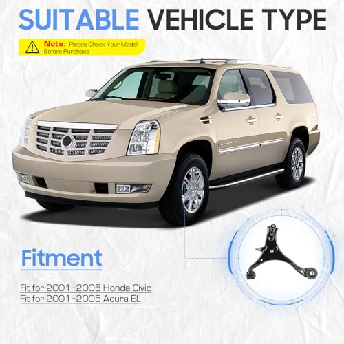 ILONPA Front Lower Control Arms w/Ball Joints Replacement for 2001-2005 Honda Civic Sedan & Coupe, 2001-2005 Acura EL (4pc) - Image 2