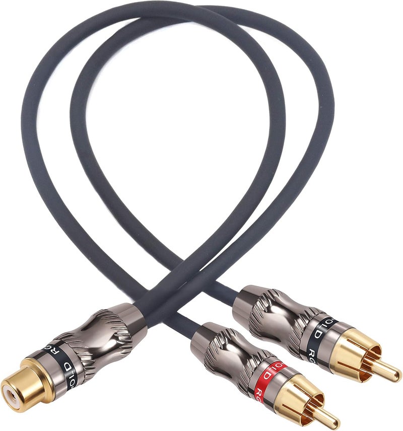 Devinal RCA/Phono Splitter Cable RCA Female to Dual Male Gold Plated Adapter, Stereo Audio Y-Cable Heavy Duty (1 Female to 2 Male) 10" (25 cm) - Image 1