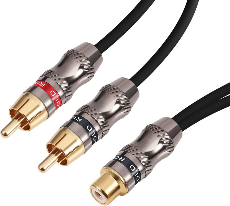 Devinal RCA/Phono Splitter Cable RCA Female to Dual Male Gold Plated Adapter, Stereo Audio Y-Cable Heavy Duty (1 Female to 2 Male) 10" (25 cm) - Image 3