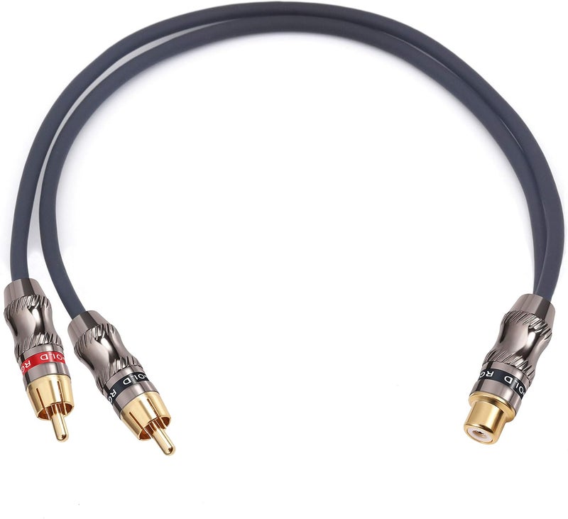 Devinal RCA/Phono Splitter Cable RCA Female to Dual Male Gold Plated Adapter, Stereo Audio Y-Cable Heavy Duty (1 Female to 2 Male) 10" (25 cm) - Image 2