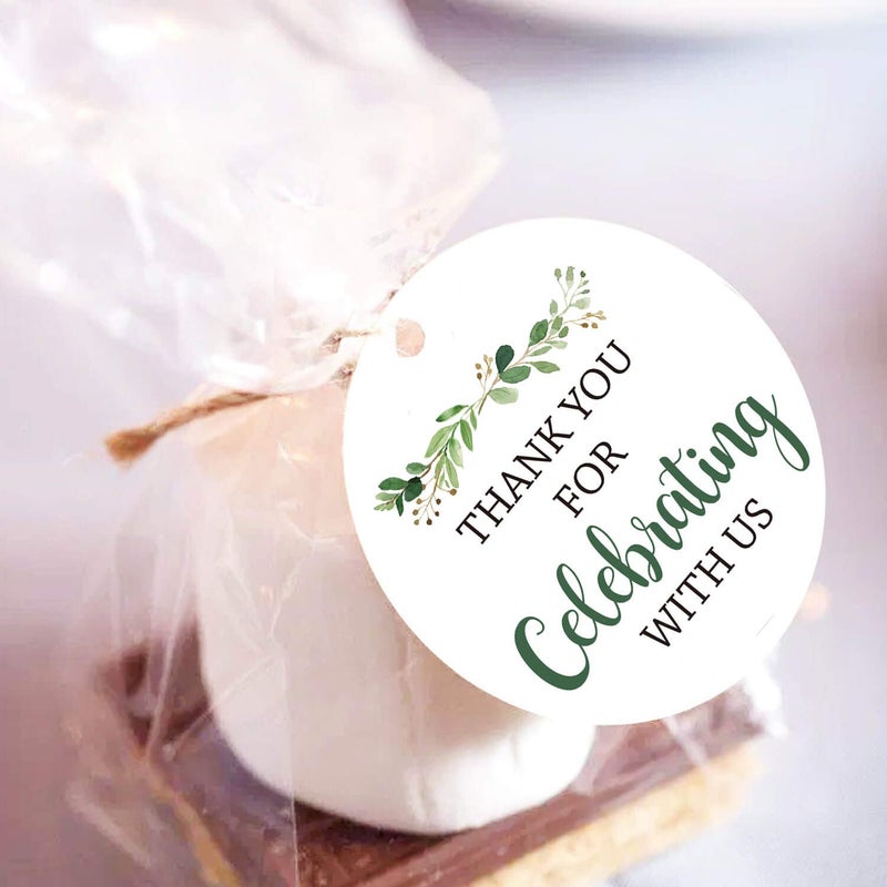 Mr.Mug Thank You for Celebrating with Us Tags, 100Pcs Greenery Thank You Tags for Wedding Birthday Baby Shower Party Favors, Paper Gift Tags with 100 Feet Jute String - Image 4