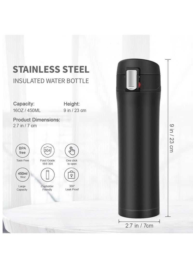 SYOSI Double Walled Vacuum Flask Thermo, 450ml Stainless Steel Insulated Water Bottle, Flask for Hot and Cold Drinks, Travel Coffee Mug, Sports Water Bottle, Drinks Cup Black  - Image 4